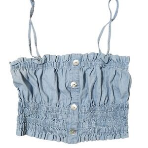 Vintage Small Happy‎ Haleiwa Hawaii Smocked Button Front Crop Top -shell buttons